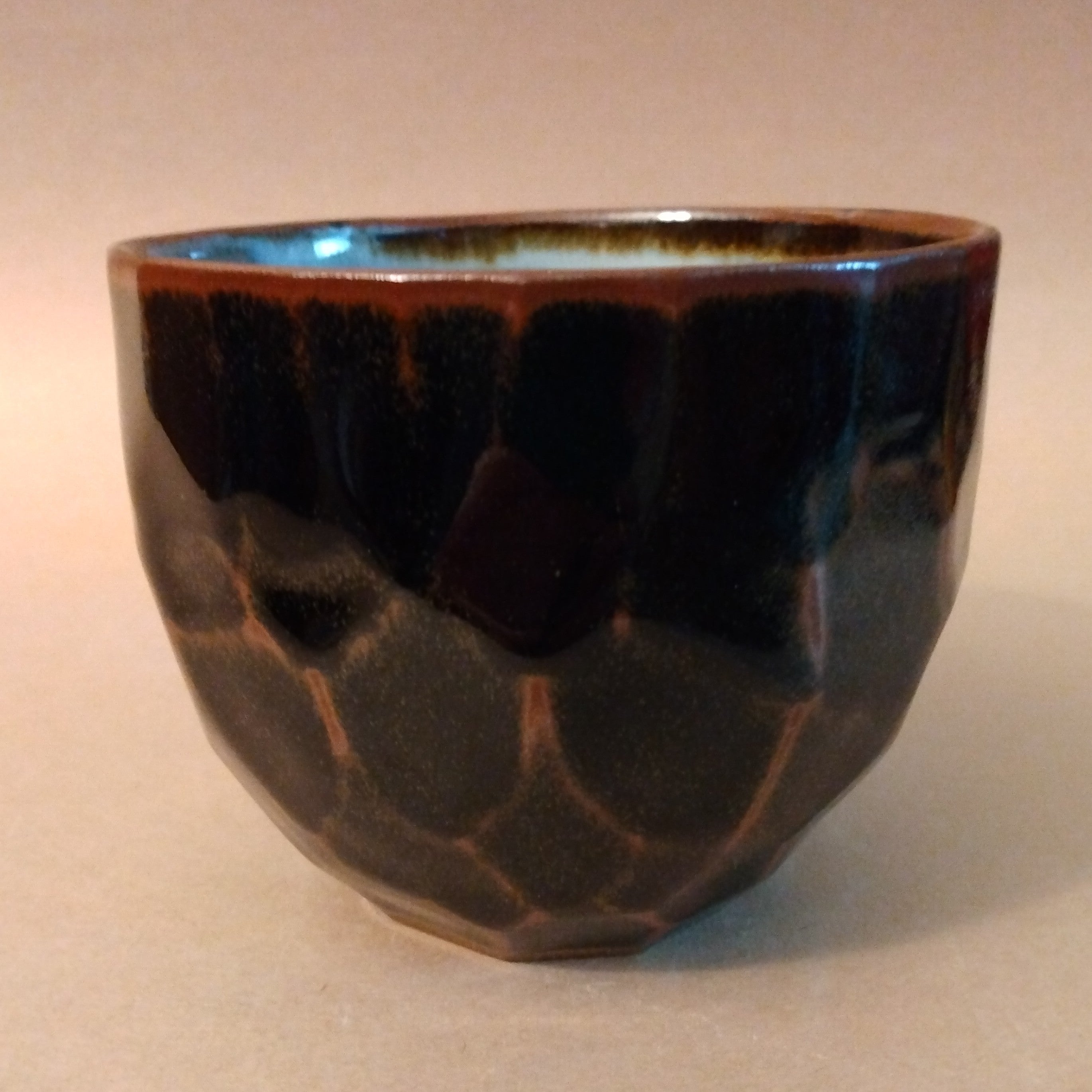 Faceted Matcha Chawan (Tea Bowl) with Tenmoku Glaze, Unknown Potter, Vintage; Thiel Collection