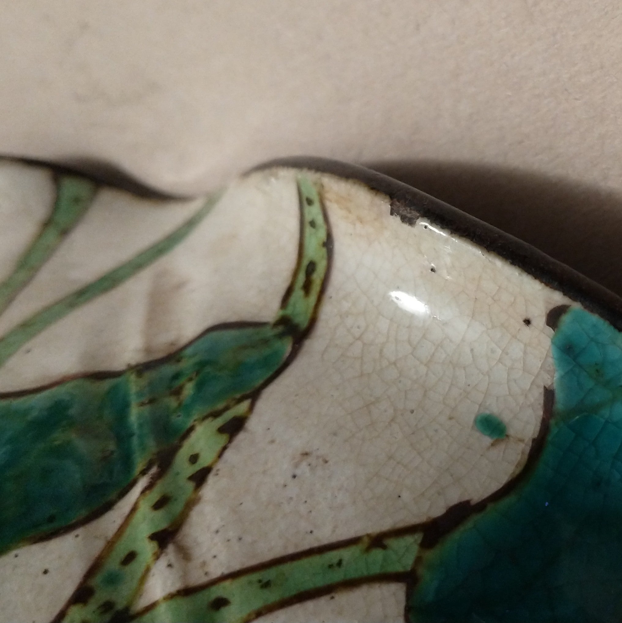 Kenzan-style Painted Dish with Egret and Lotus for Food or Flowers; Antique. Thiel Collection