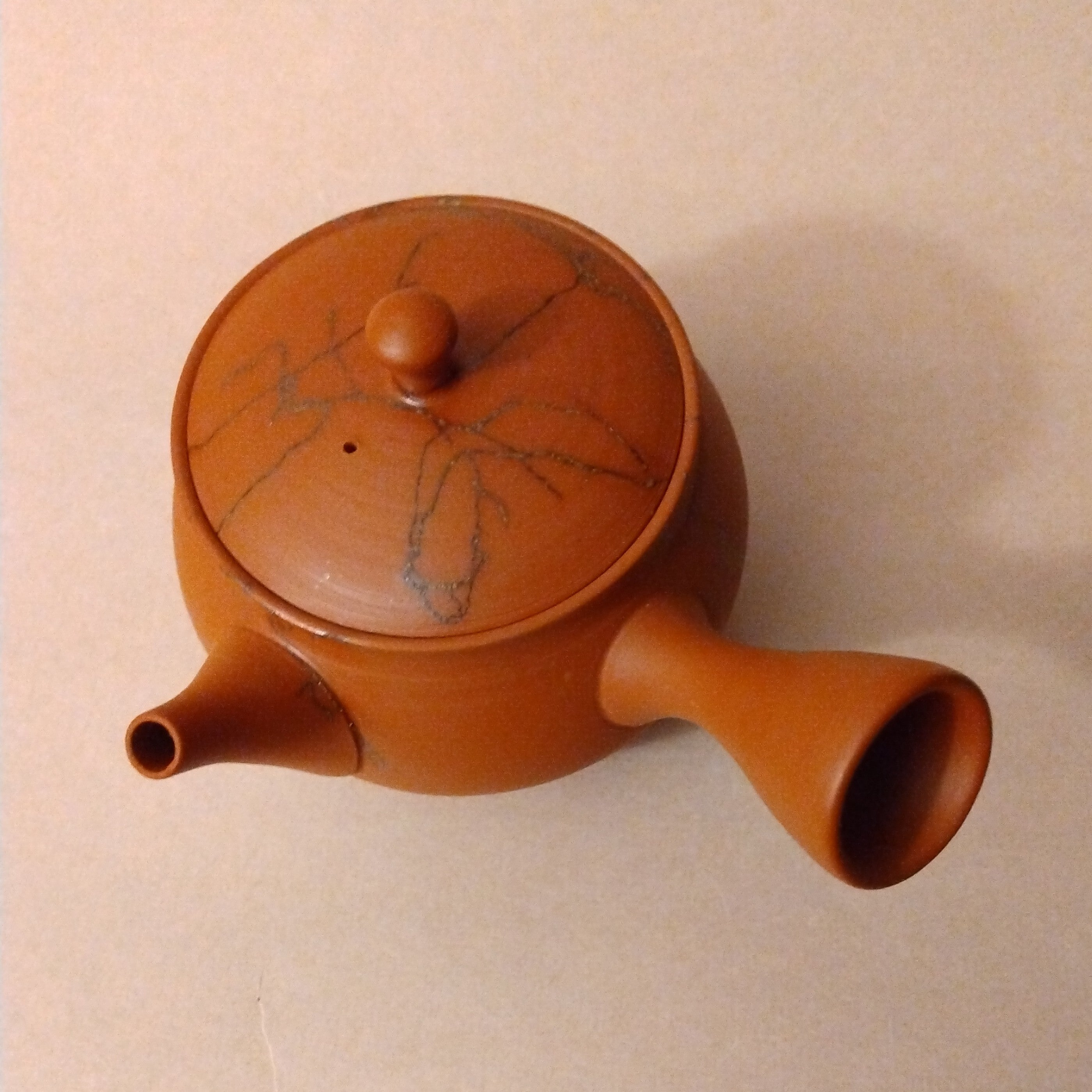 Shudei (Red Clay) Tokoname Mogake Kyusu (Side-handle Tea Pot) by Gyokkou Kiln, 270cc / 9.1oz.