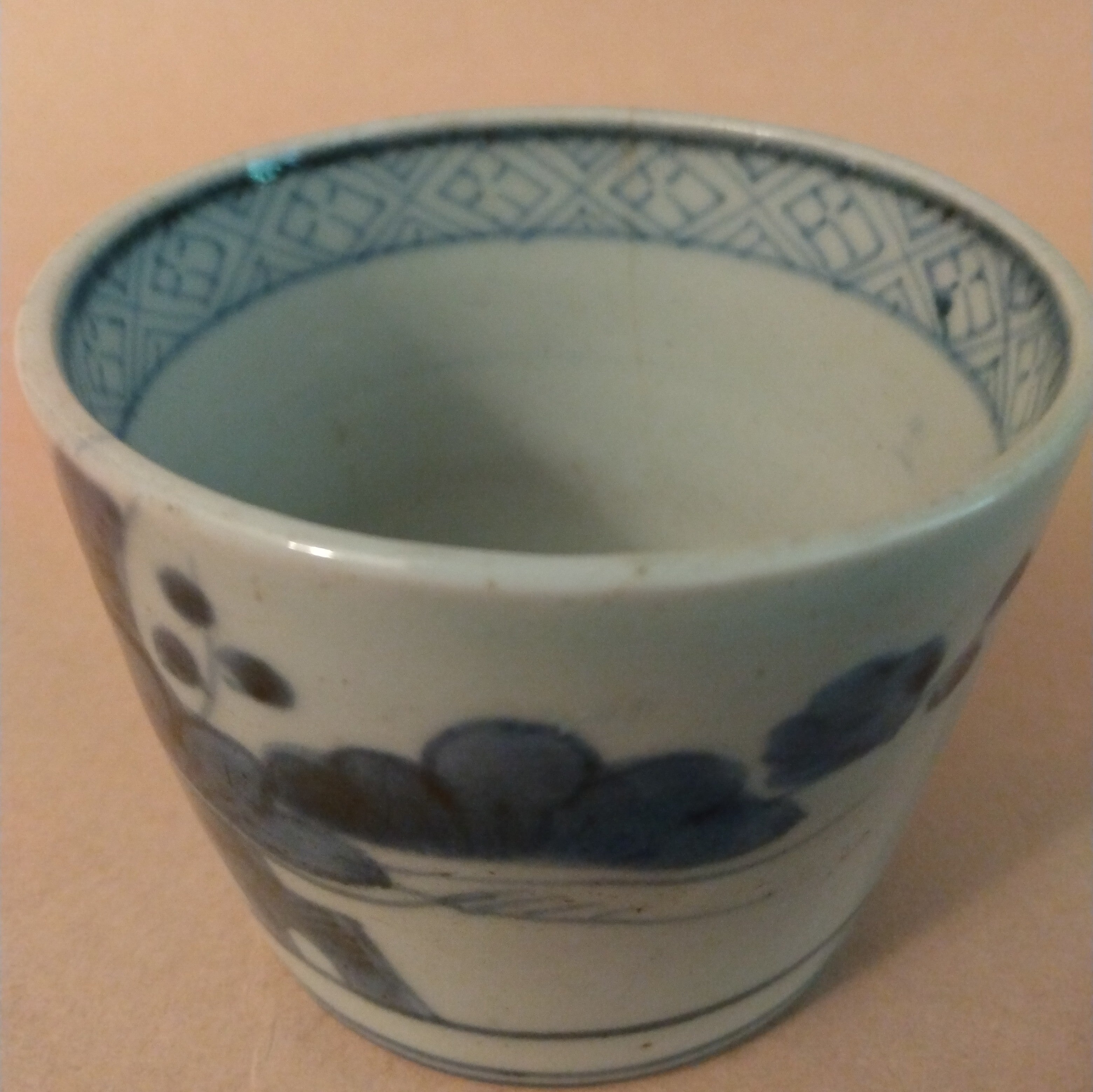 Imari Ware Porcelain Soba Choko with Underglaze Cobalt Blue Pattern of "Sho-Chiku-Bai" (Pine-Bamboo-Plum, the Three Friends of Winter)