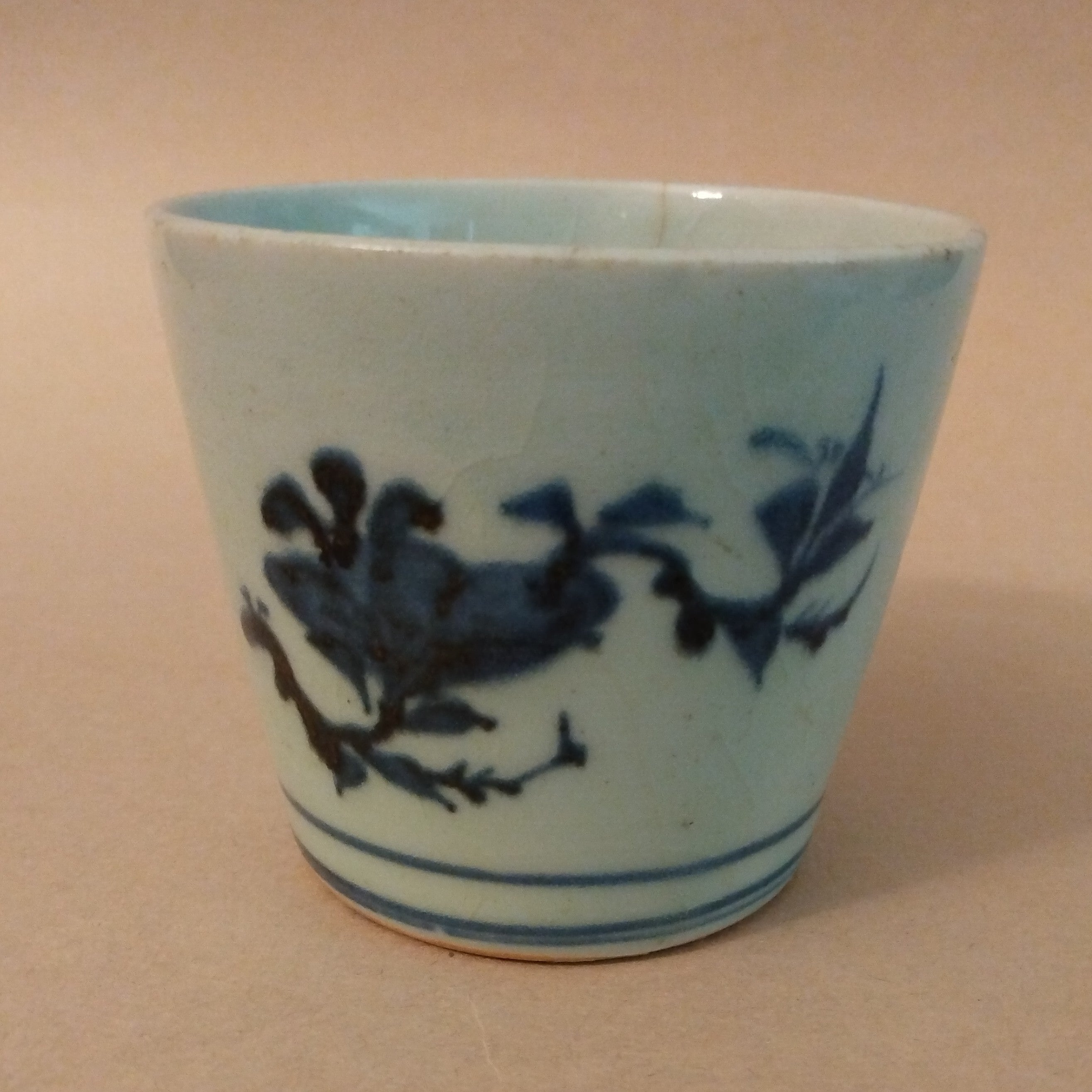 Imari Ware Porcelain Soba Choko with Underglaze Cobalt Blue Pattern of "Azami" (Thistle)
